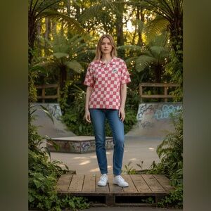 Vans Pink and White Checkered Button Down Shirt